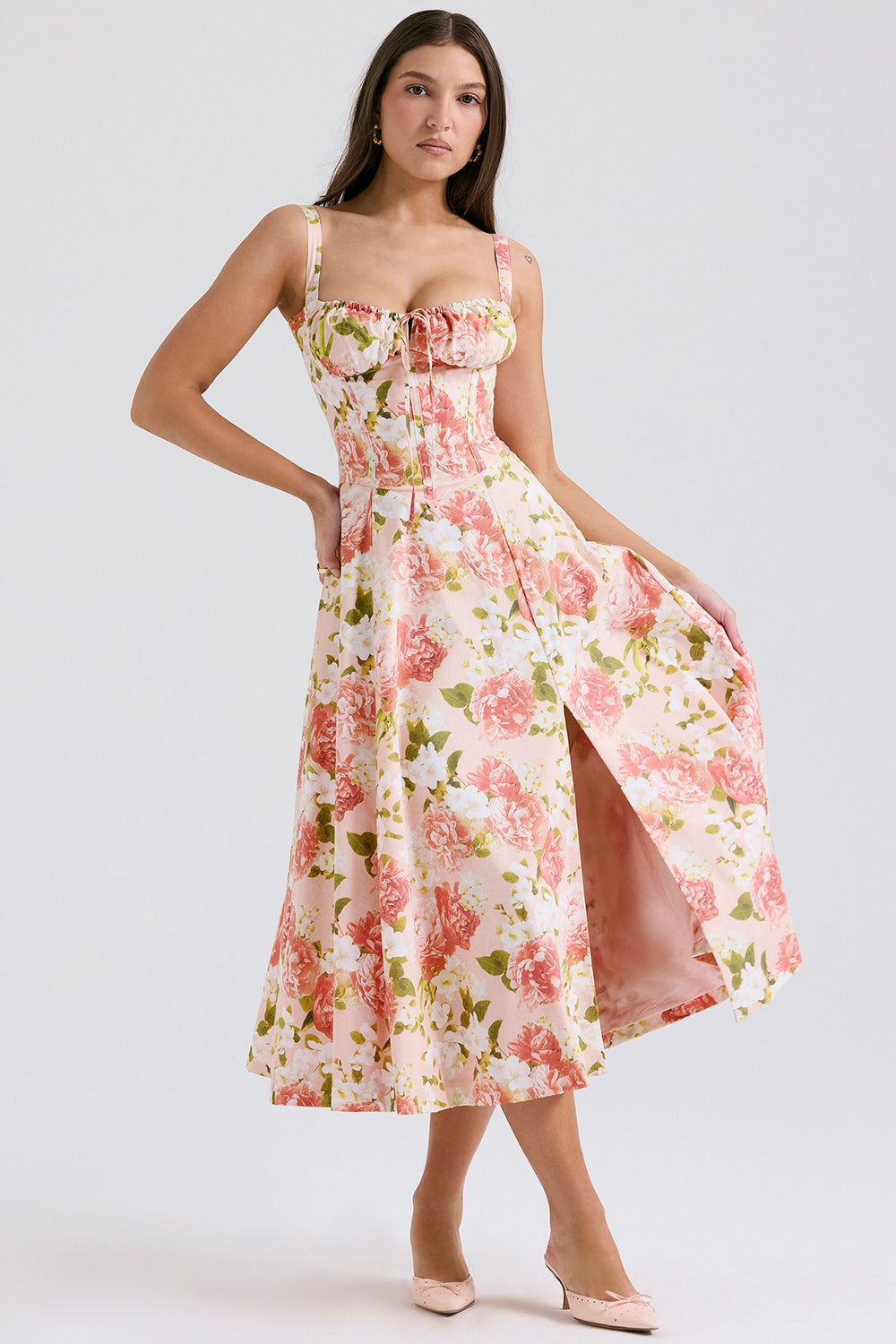 Melivya™ CARMEN PINK PEONY PRINT COTTON BUSTIER - Pink