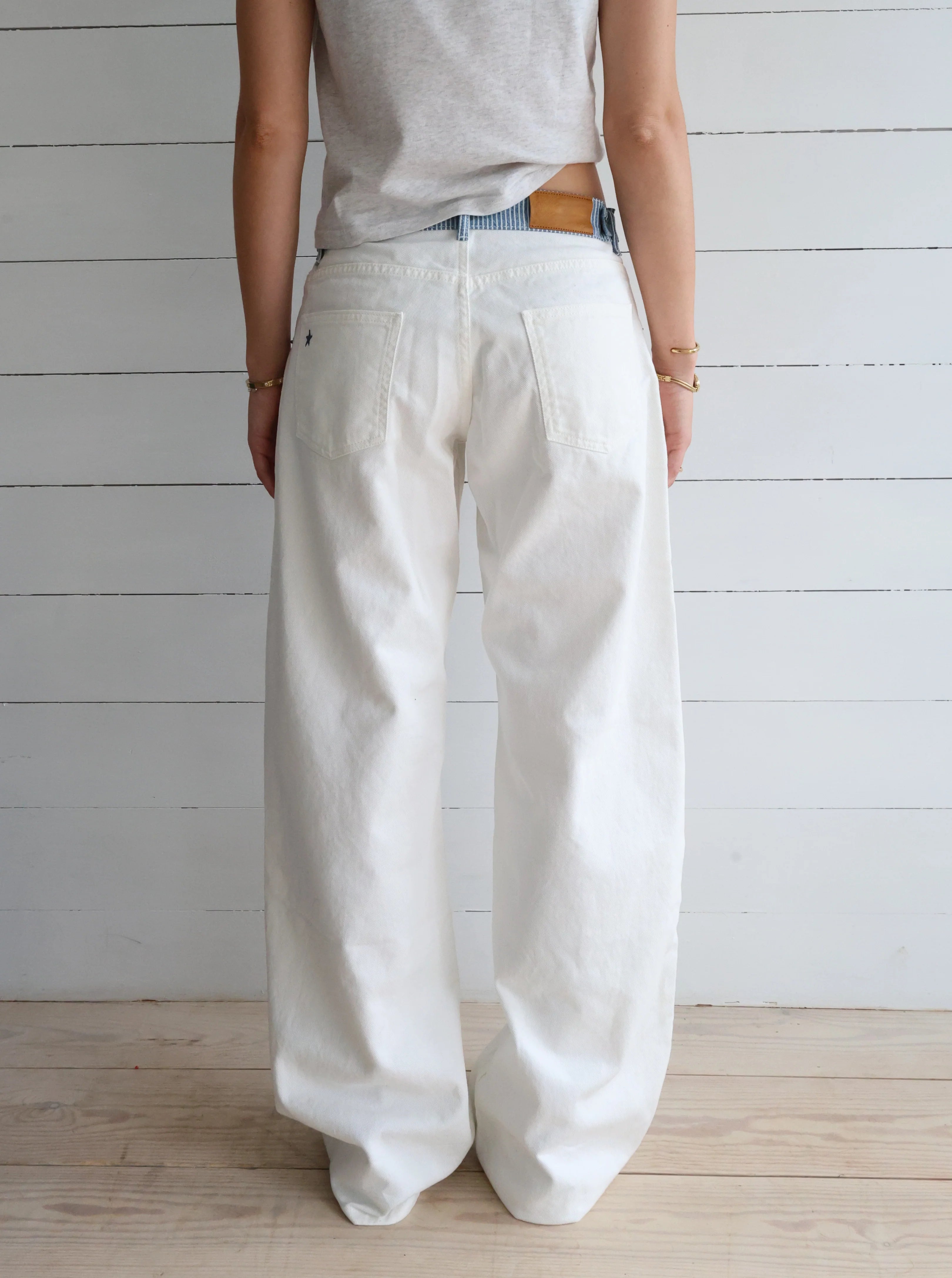 Melivya™ Creamy Stripe-Waist Wide-Leg Jeans