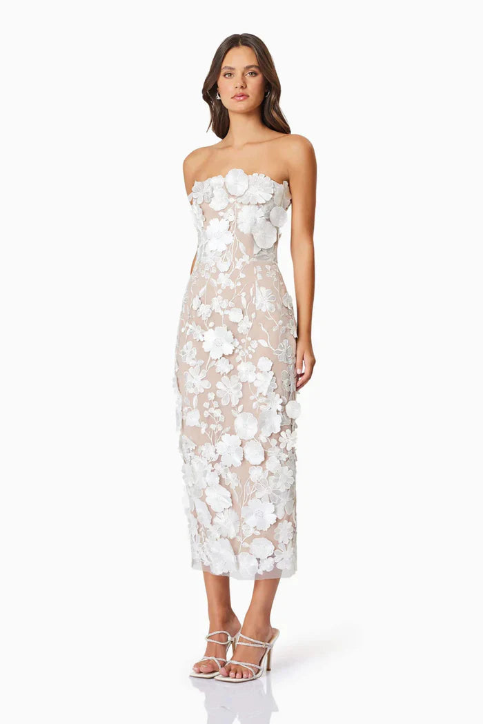 Melivya™ Ivory Garden Lace Midi Dress