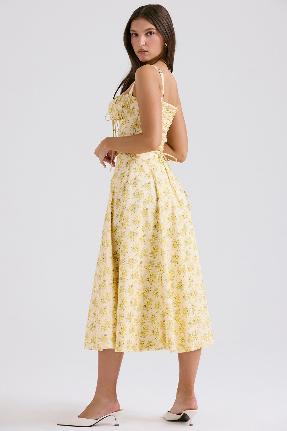 Melivya™ CARMEN BUTTERCUP VINTAGE FLORAL PRINT COTTON BUSTIER SUNDRESS