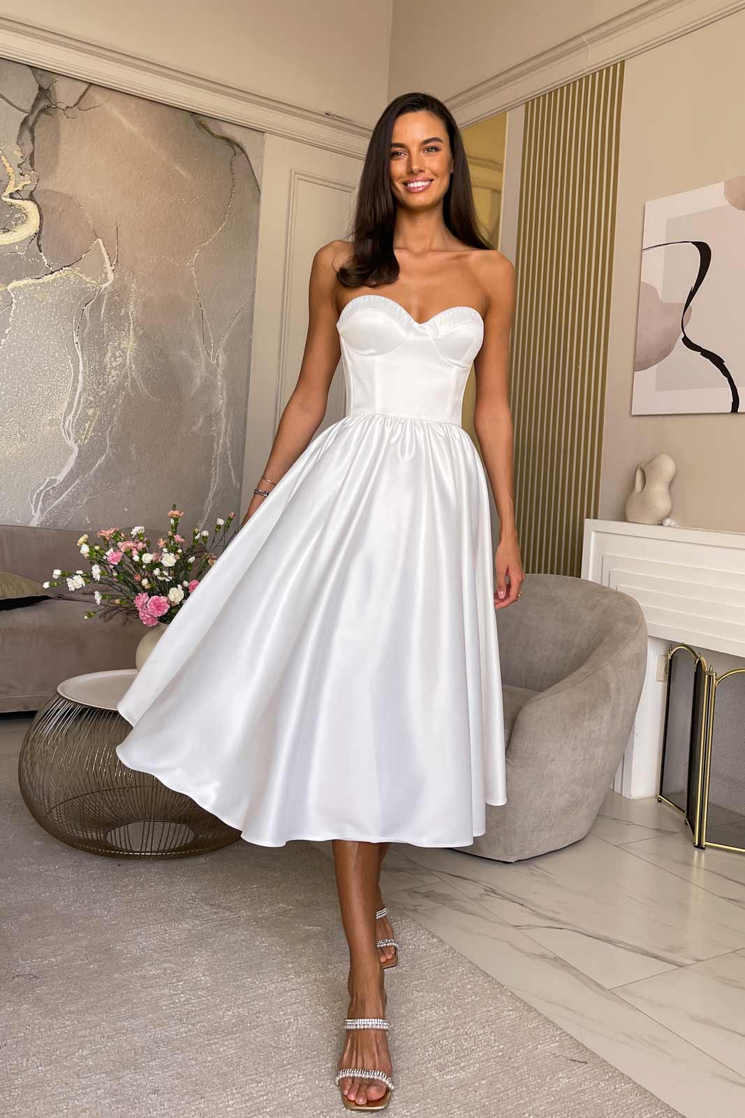 Melivya™ Bustier Pleated Bust Cups Midi Dress