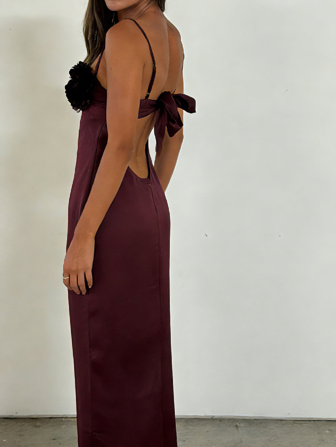 Melivya™ Burgundy Bloom Satin Gown