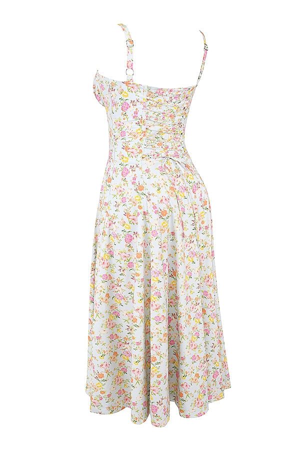 Melivya™ CARMEN PALE BLUE MEADOW PRINT COTTON BUSTIER SUNDRESS - White