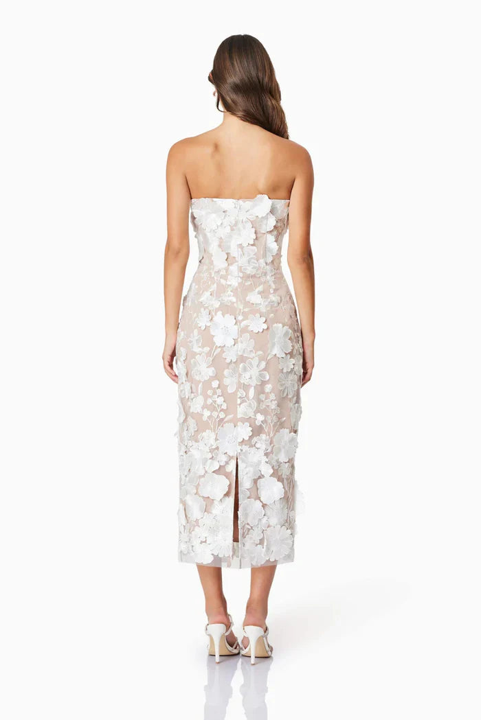Melivya™ Ivory Garden Lace Midi Dress