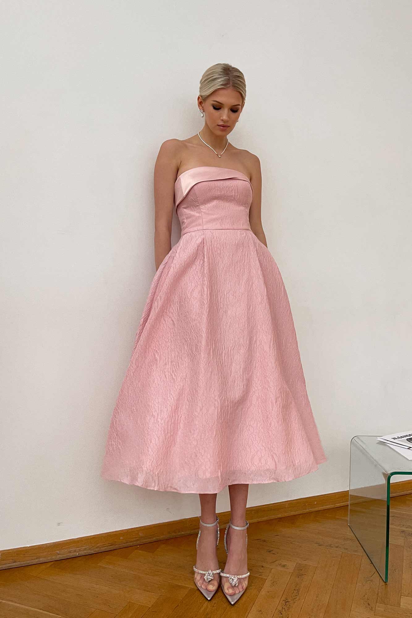 Melivya™ Jacquard Midi Dress with Satin Turn-up