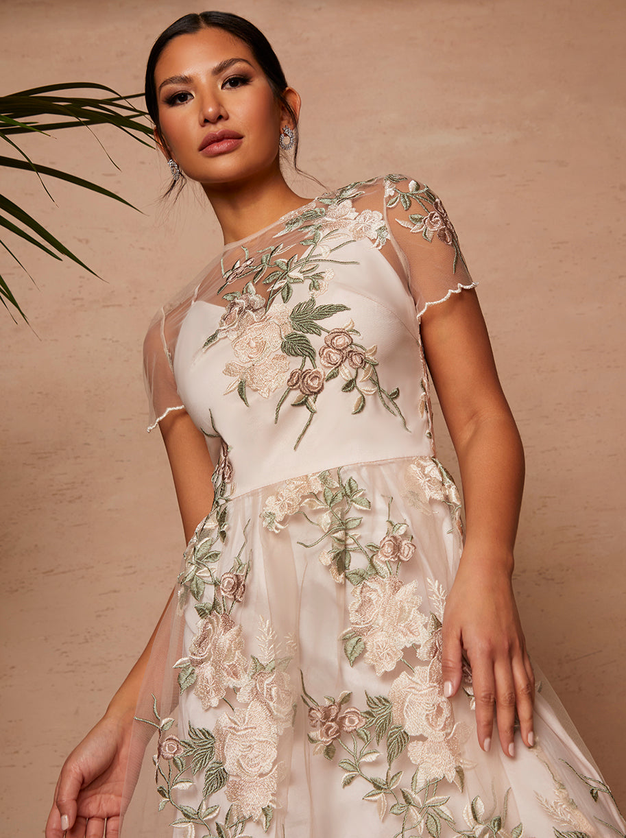 Melivya Mesh Overlay Dress Cream