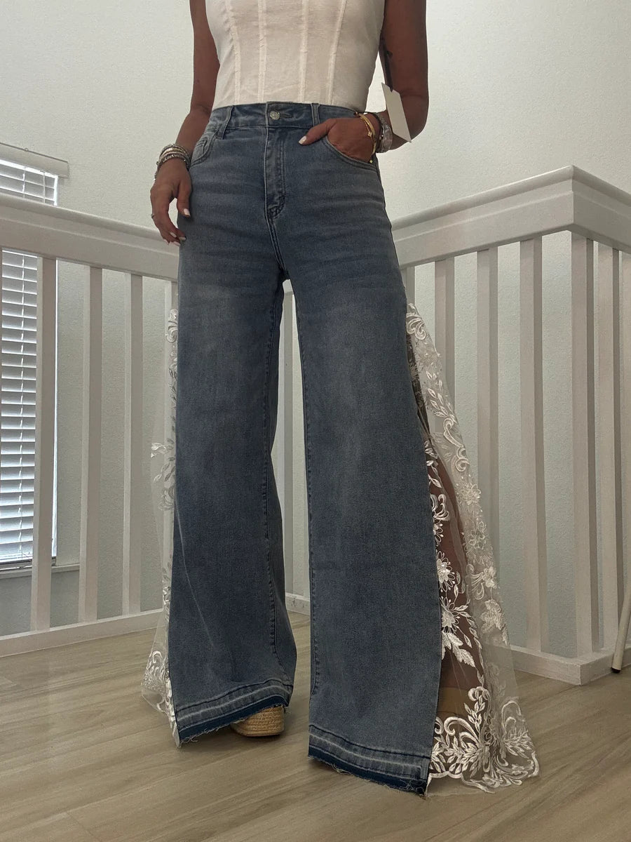 Melivya™ Lace Whisper Wide Leg Jeans