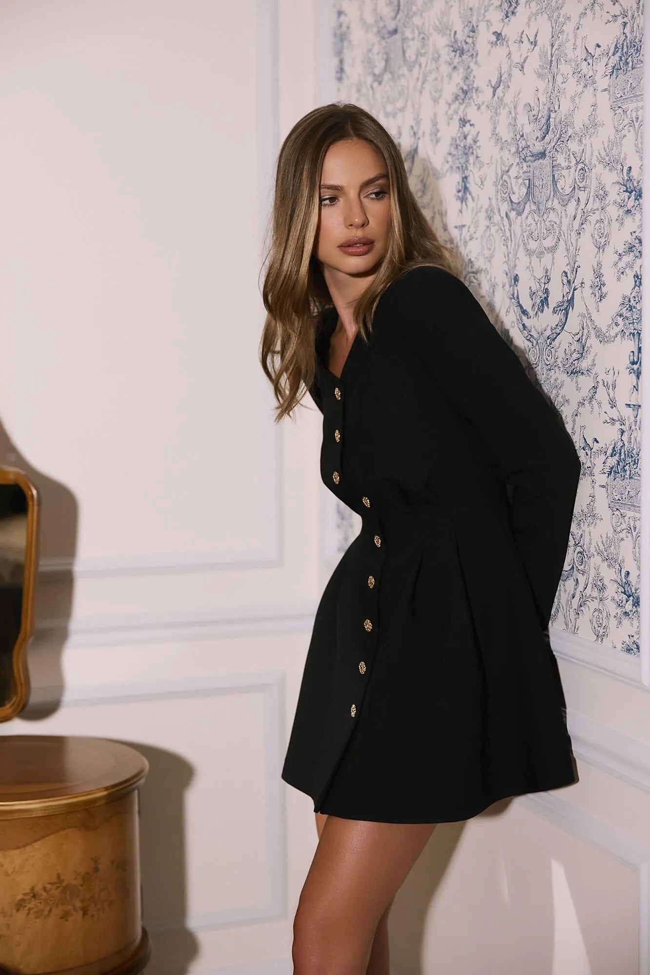 Melivya™ Long Sleeve Button Front Mini Dress