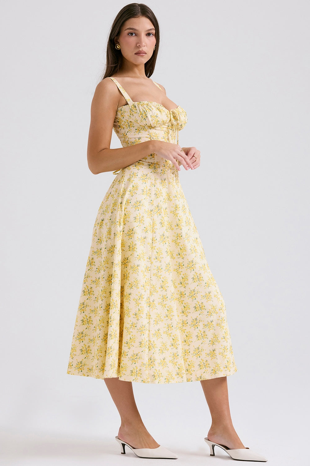 Melivya™ CARMEN BUTTERCUP VINTAGE FLORAL PRINT COTTON BUSTIER SUNDRESS