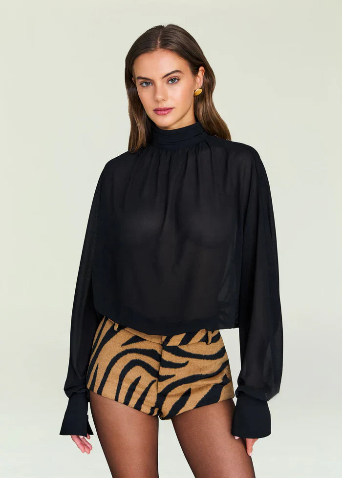 Melivya™ Noir Airy Open-Back Blouse