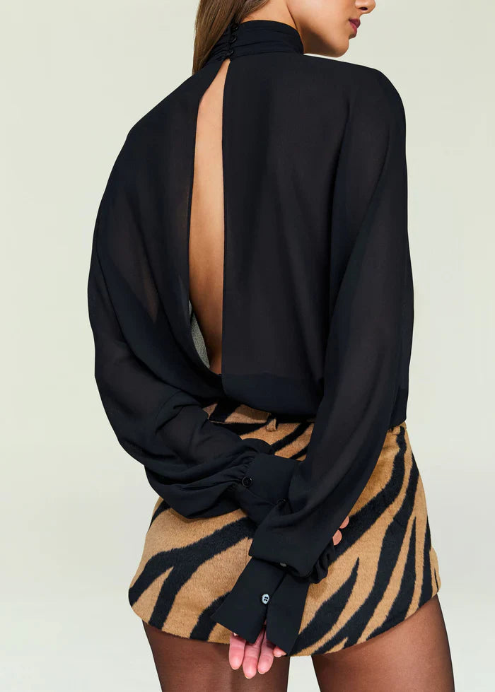 Melivya™ Noir Airy Open-Back Blouse