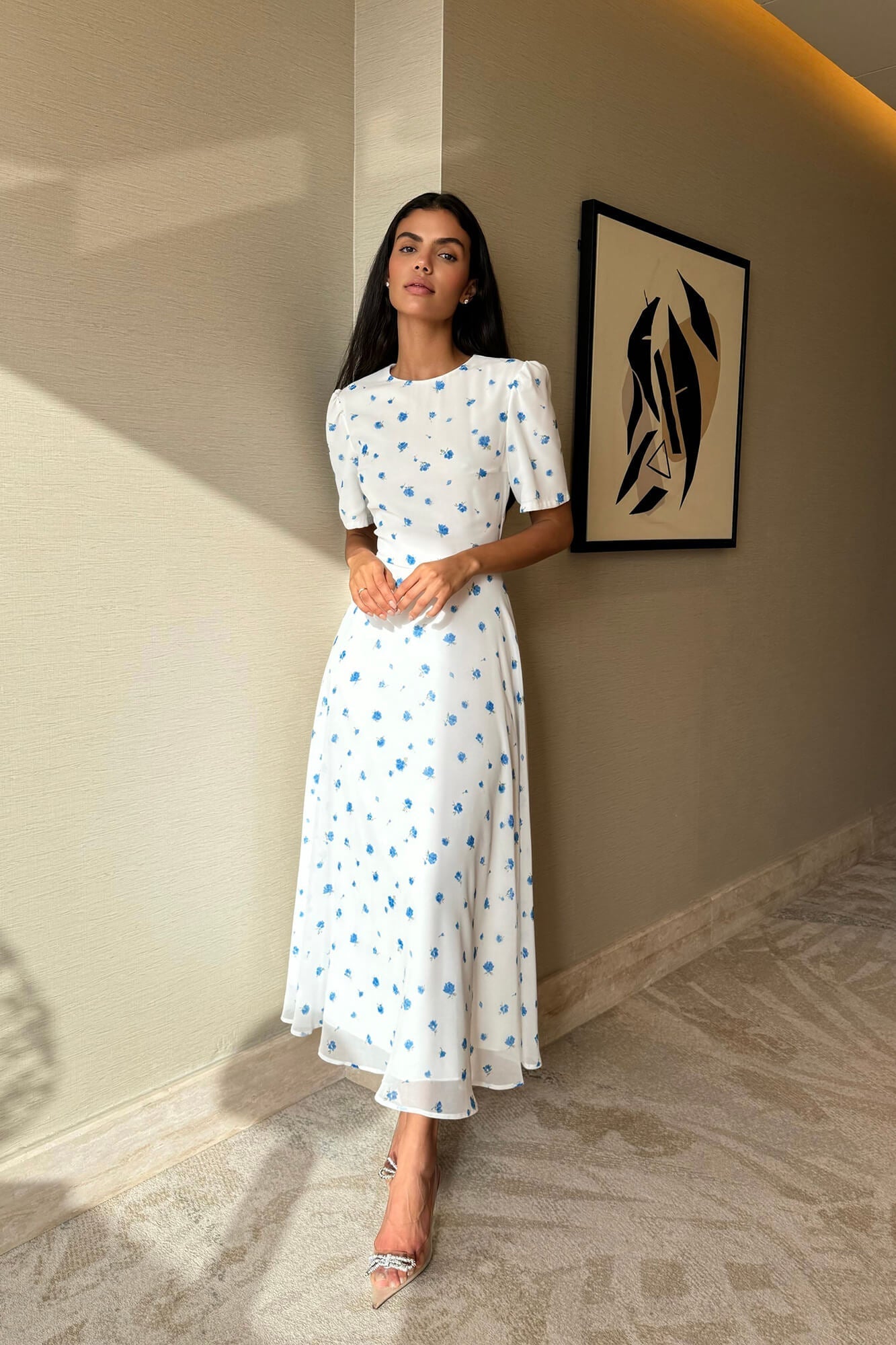 Melivya™ Short Sleeve Floral Midi Dress