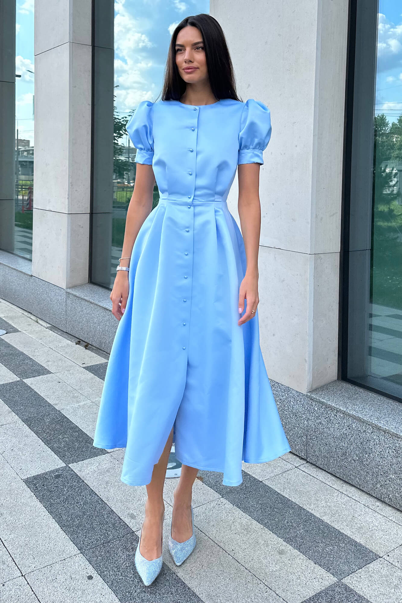 Melivya™ Button Front Midi Dress