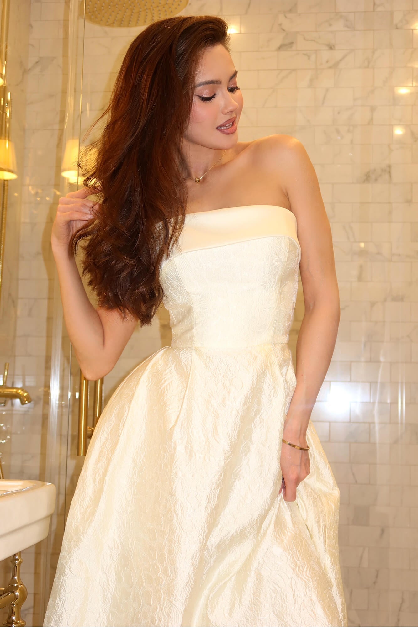 Melivya™ Jacquard Midi Dress with Satin Turn-up