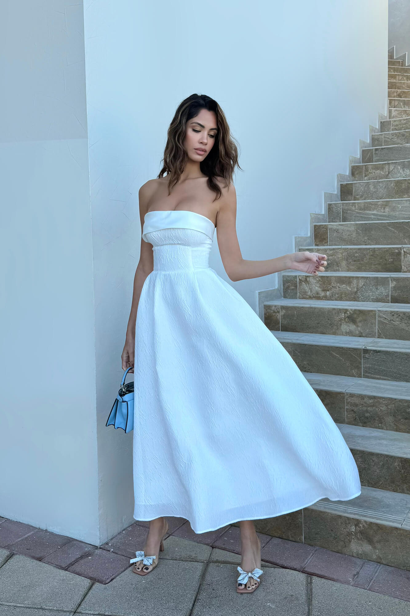 Melivya™ Jacquard Midi Dress with Satin Turn-up