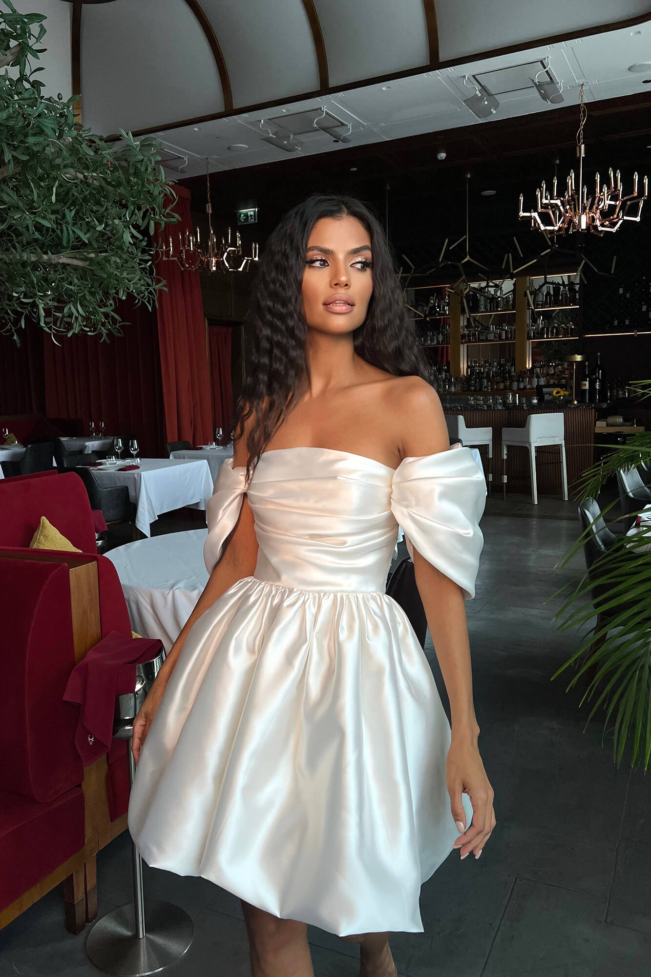 Melivya™ Draped Bodice Puffy Skirt Mini Dress