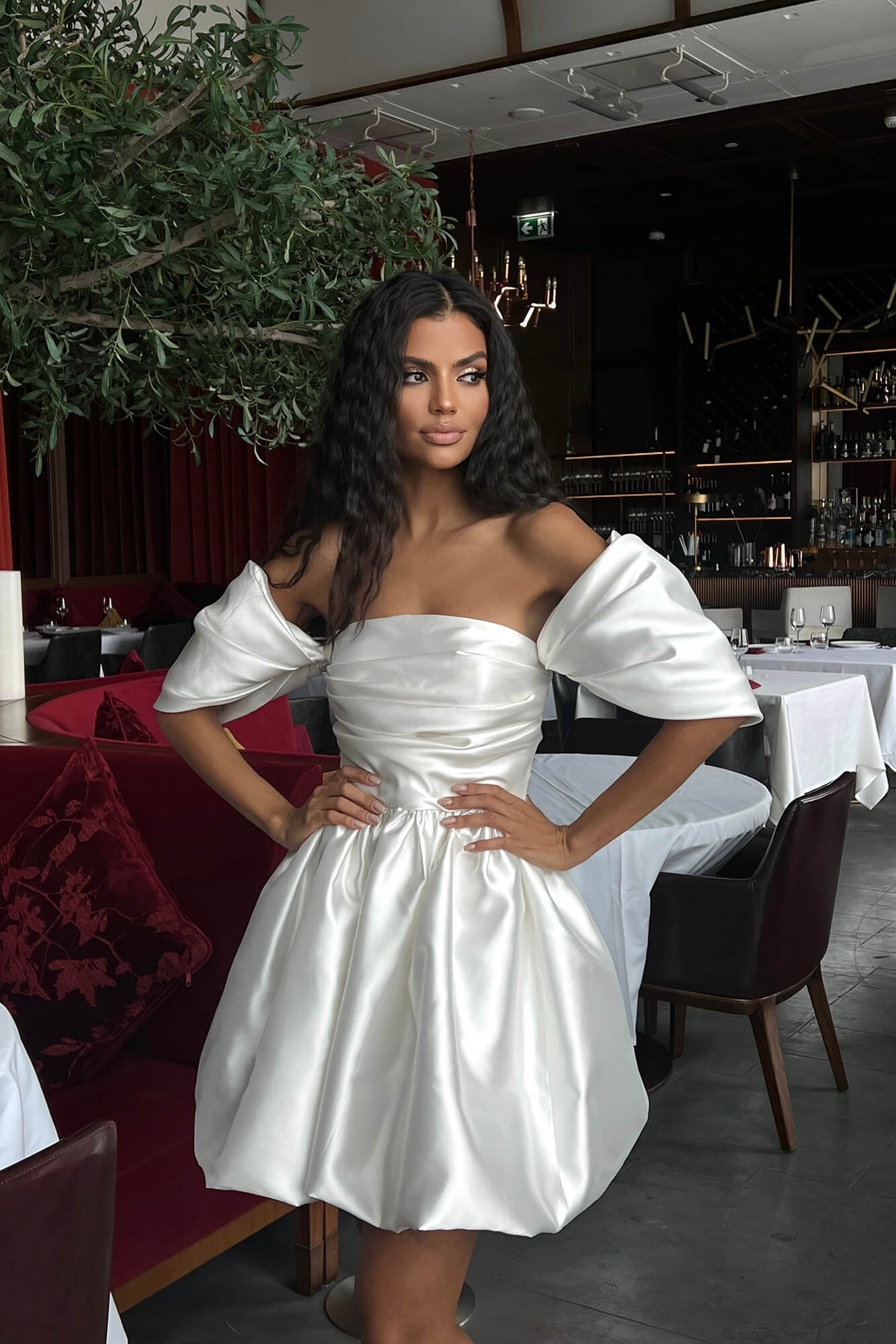 Melivya™ Draped Bodice Puffy Skirt Mini Dress