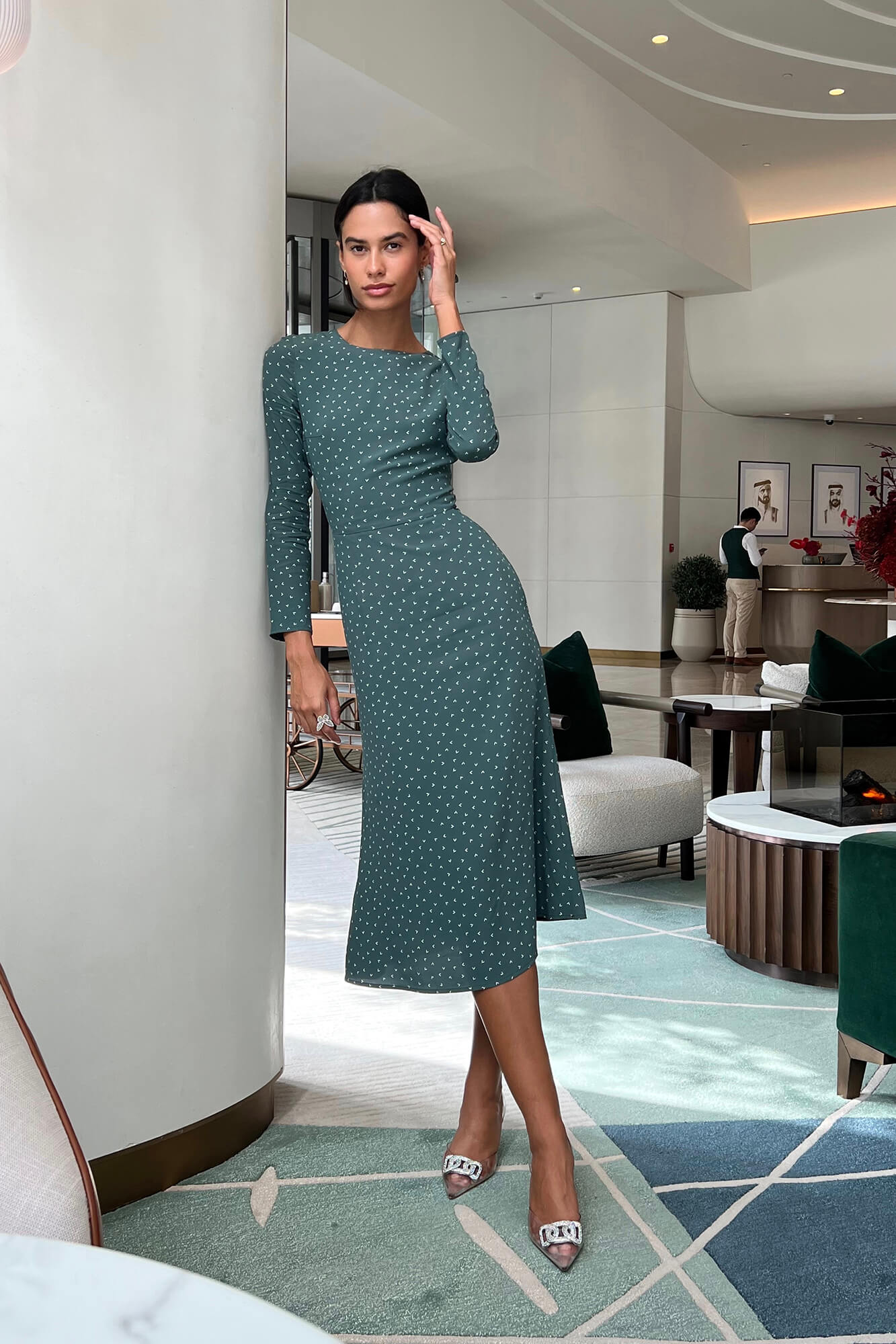 Melivya™ Godet Silhouette Long Sleeve Midi Dress