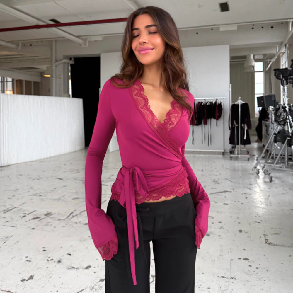 Melivya™ Rose Flame Lace Tie Top