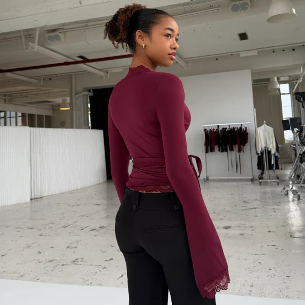 Melivya™ Plum Desire Lace Tie Top