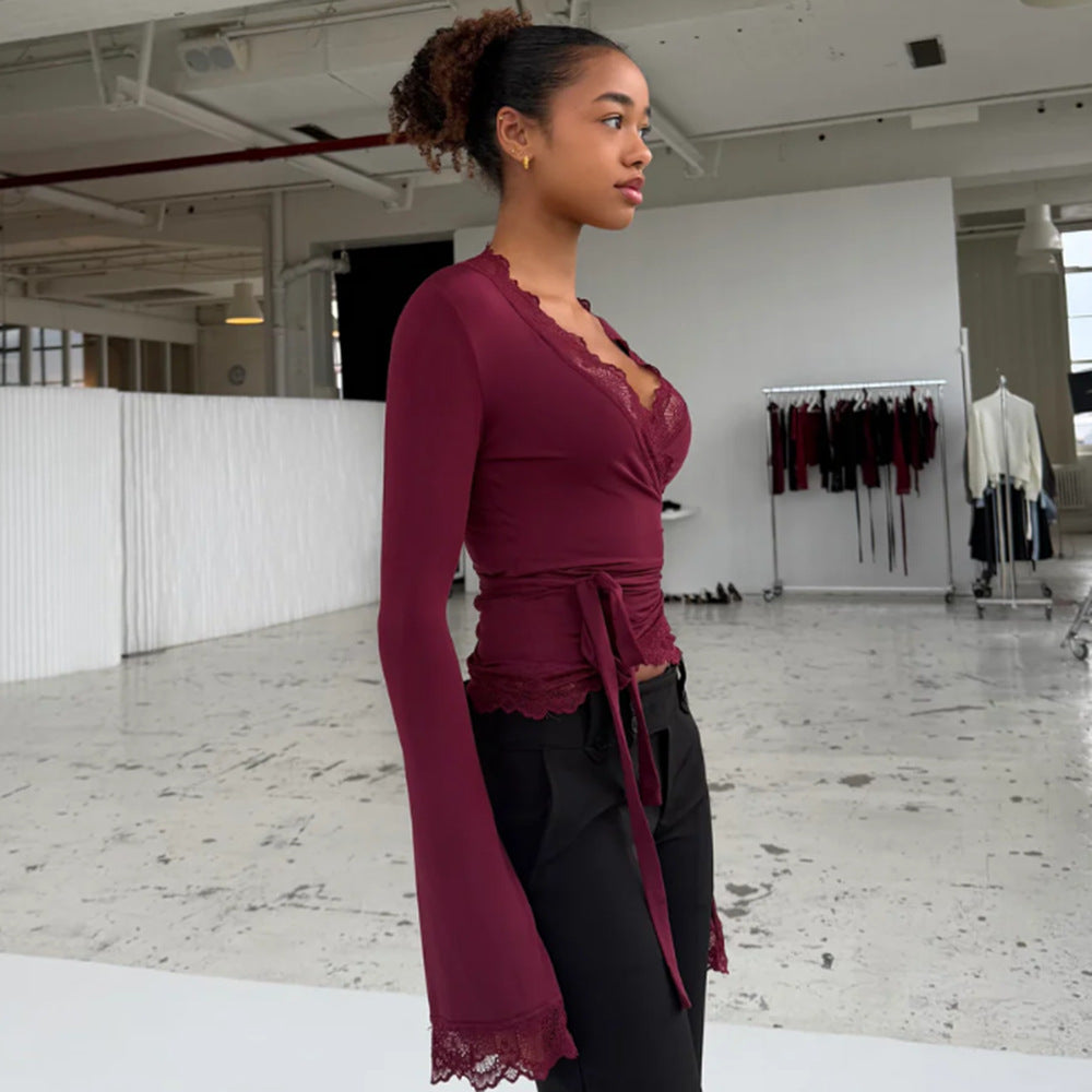 Melivya™ Plum Desire Lace Tie Top