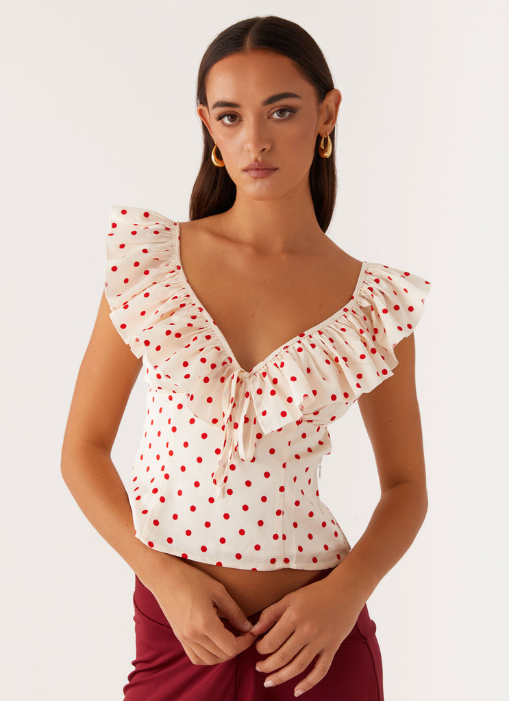 Melivya™ Regan Ruffle Top - Red Polka Dot