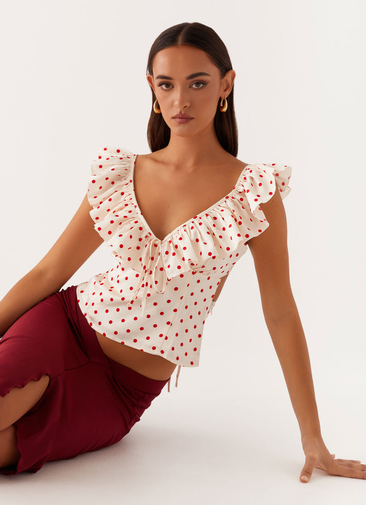 Melivya™ Regan Ruffle Top - Red Polka Dot