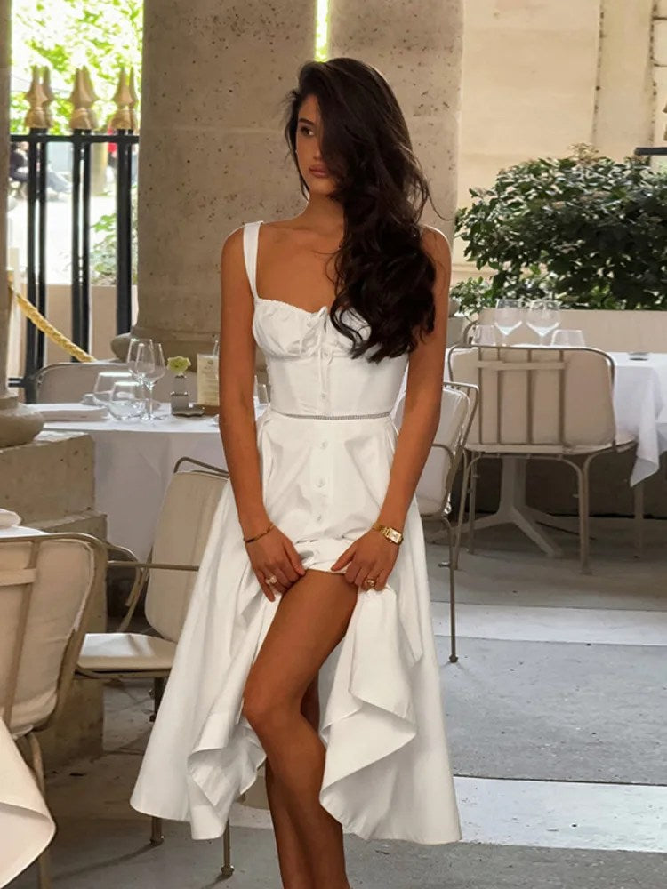 Melivya™ White A-line Elegant Sundress Midi Dress