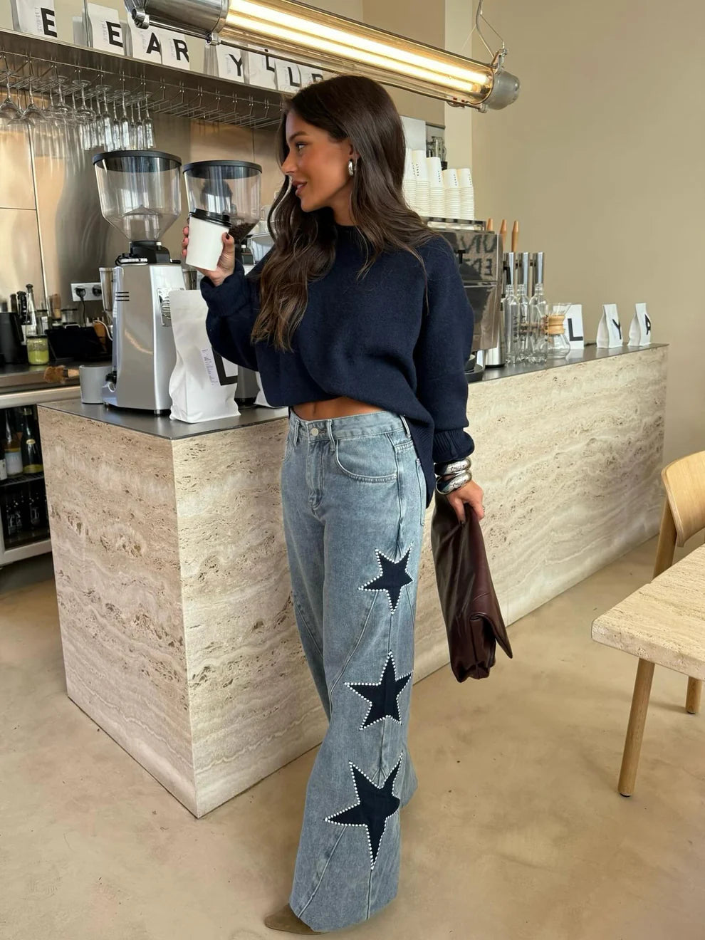 Melivya™ Stars Patch Wide Leg Jeans