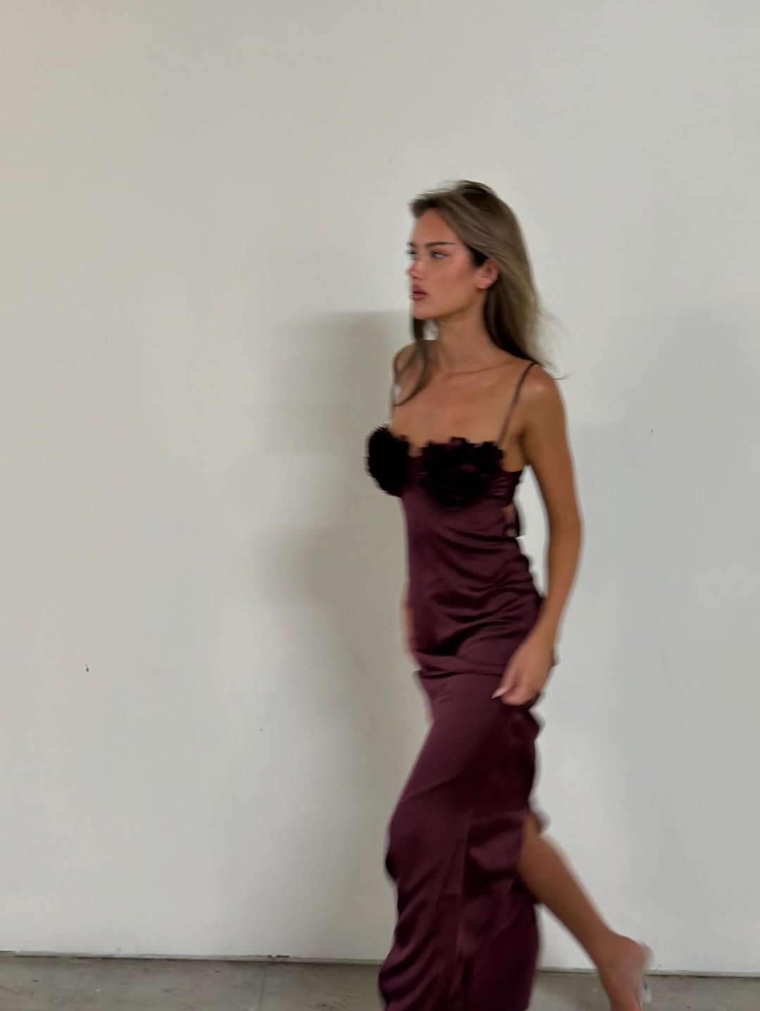 Melivya™ Burgundy Bloom Satin Gown