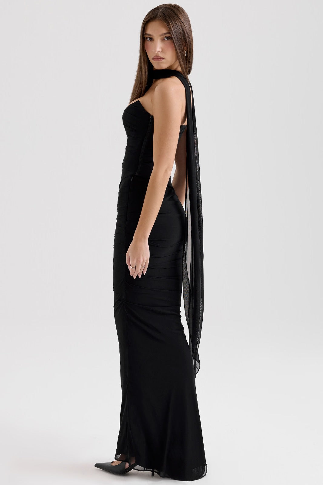Melivya™ Cassidy black mesh maxi skirt with fluted hem - Black