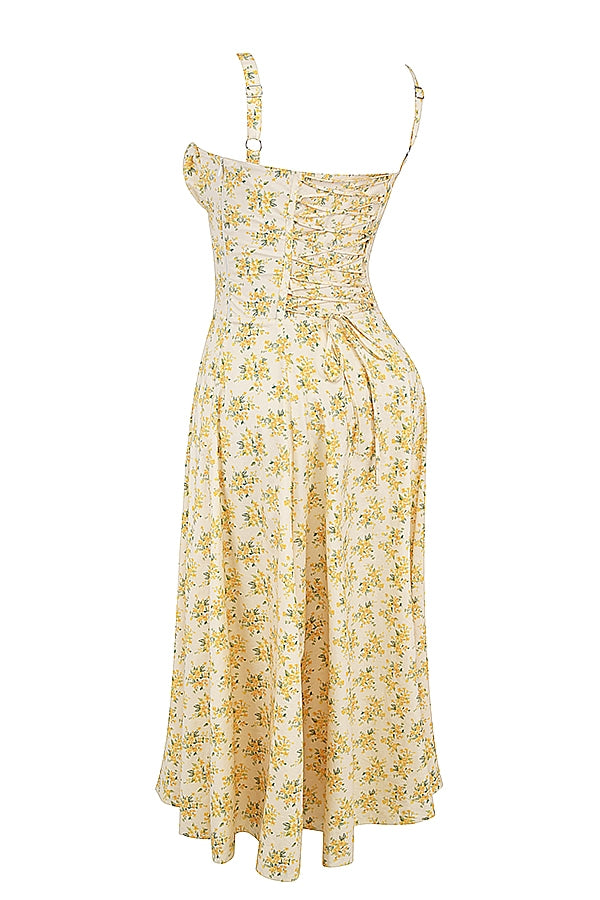 Melivya™ CARMEN BUTTERCUP VINTAGE FLORAL PRINT COTTON BUSTIER SUNDRESS