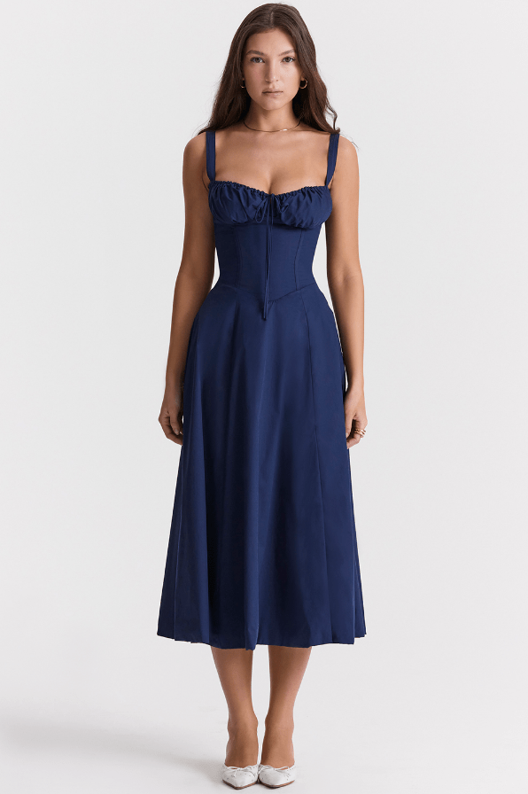 Melivya™ CARMEN FRENCH NAVY BUSTIER MIDI DRESS - Dark Blue