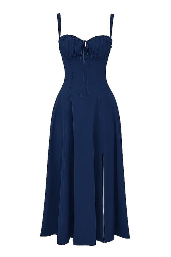 Melivya™ CARMEN FRENCH NAVY BUSTIER MIDI DRESS - Dark Blue