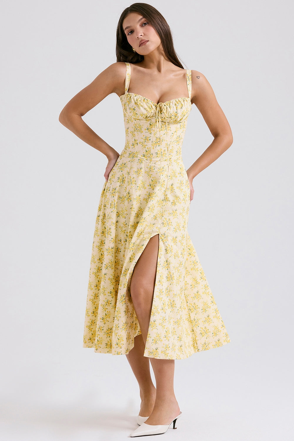 Melivya™ CARMEN BUTTERCUP VINTAGE FLORAL PRINT COTTON BUSTIER SUNDRESS