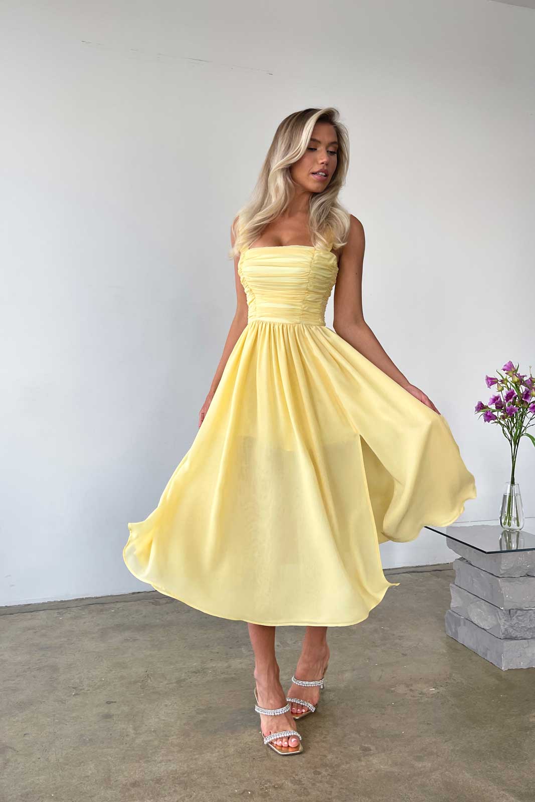 Melivya™ Draped Bodice Chiffon Midi Dress