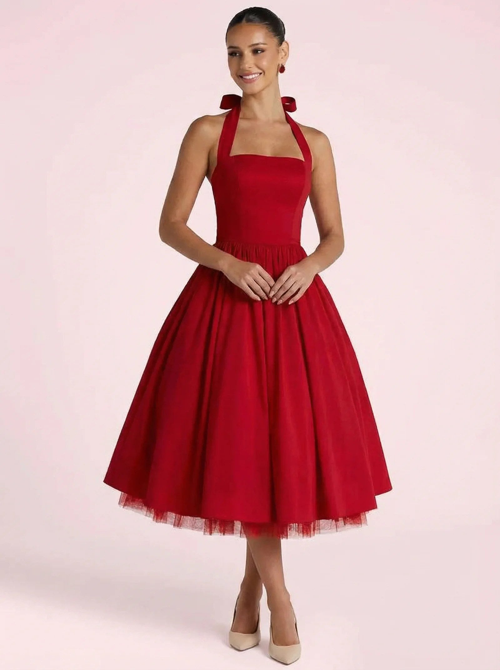 Melivya™ Halter Elegant A-line Midi Dress