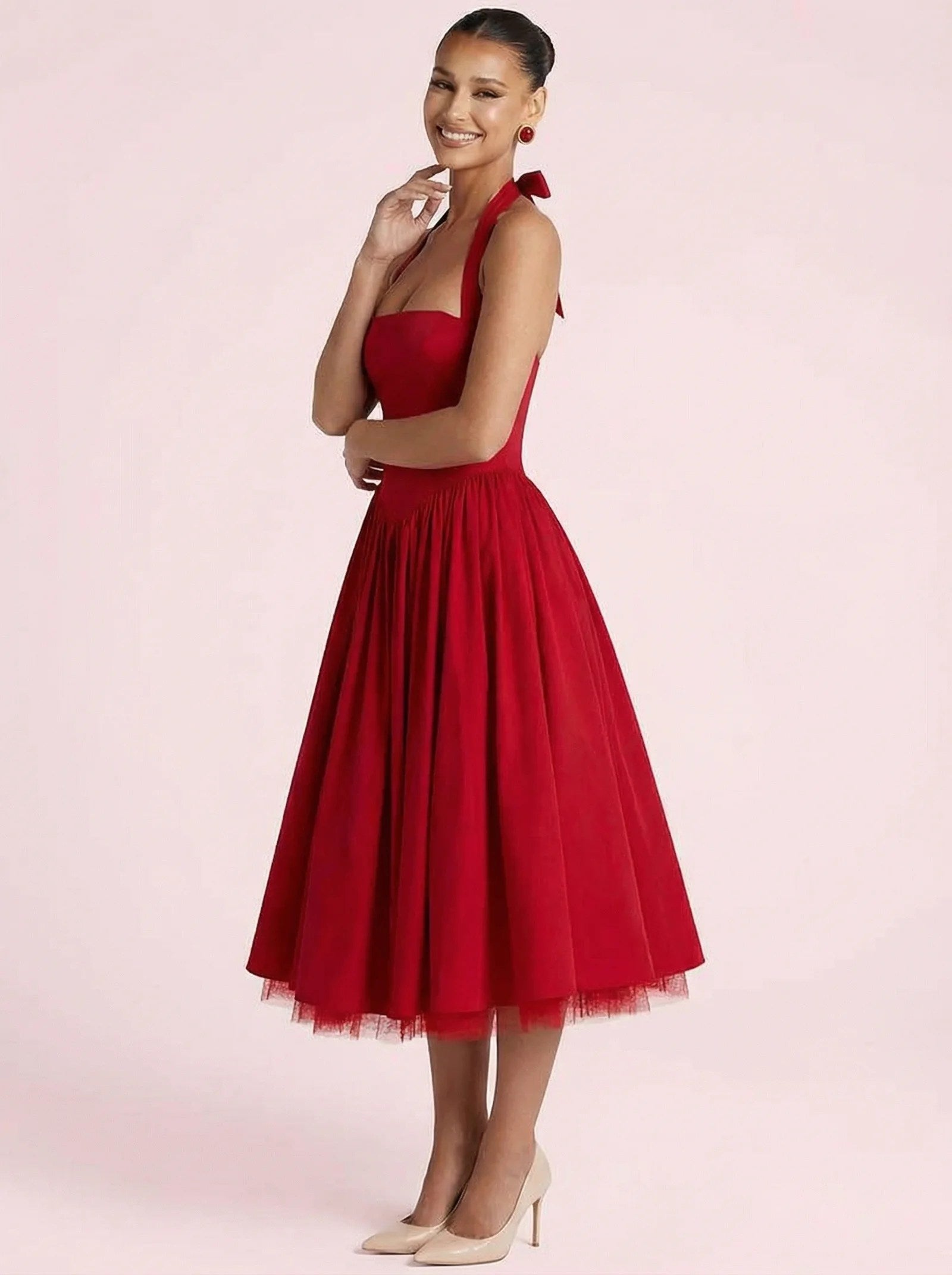 Melivya™ Halter Elegant A-line Midi Dress