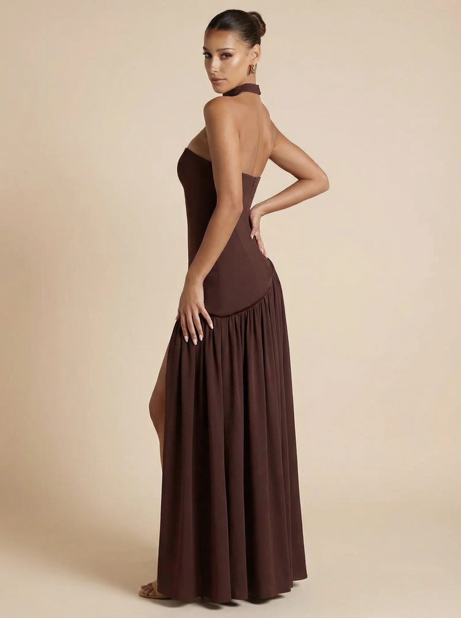 Melivya™ Elegant Strapless Scarf Pleated Maxi Dress