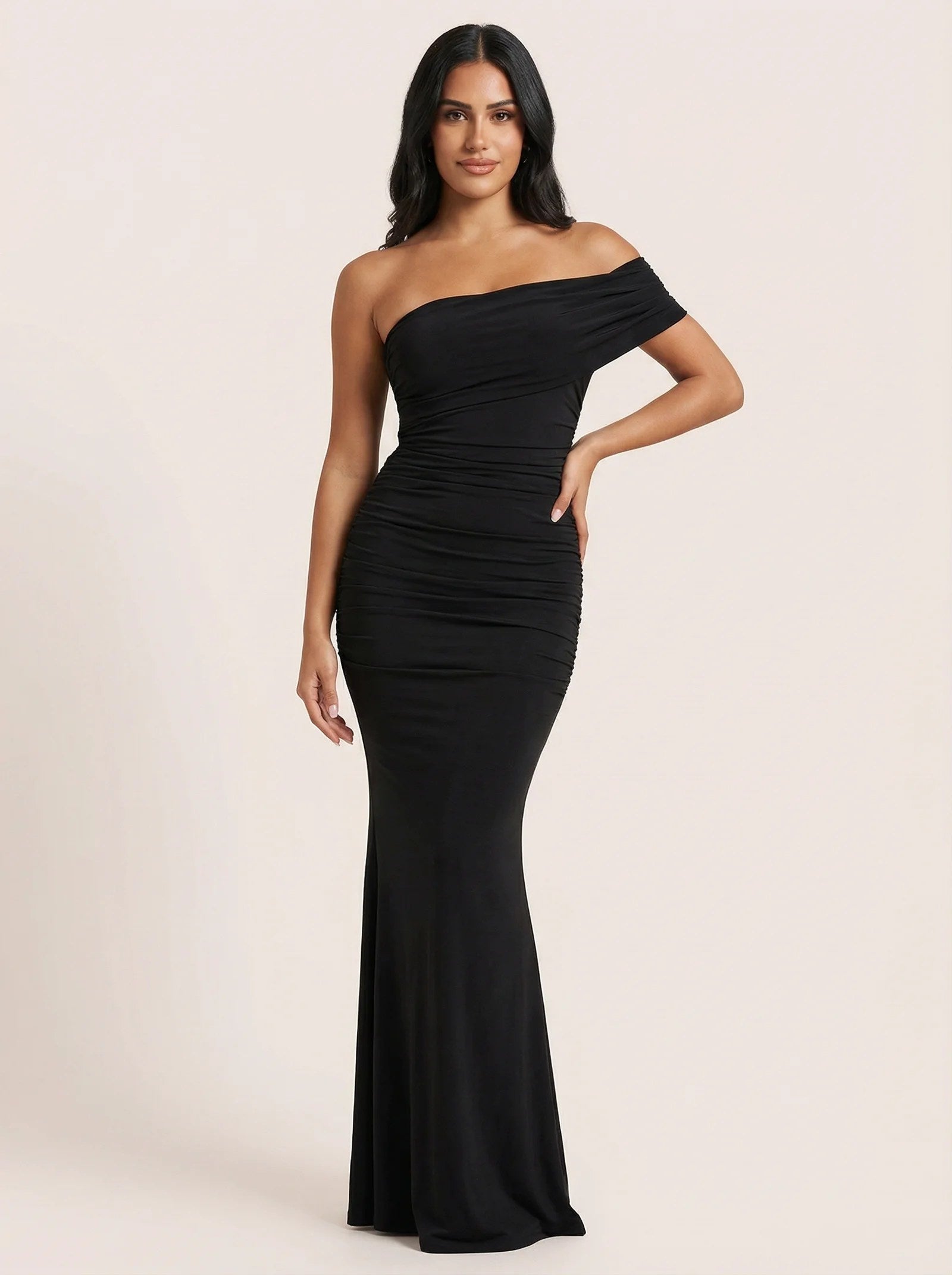 Melivya™ Brown Oblique One Shoulder Bodycon