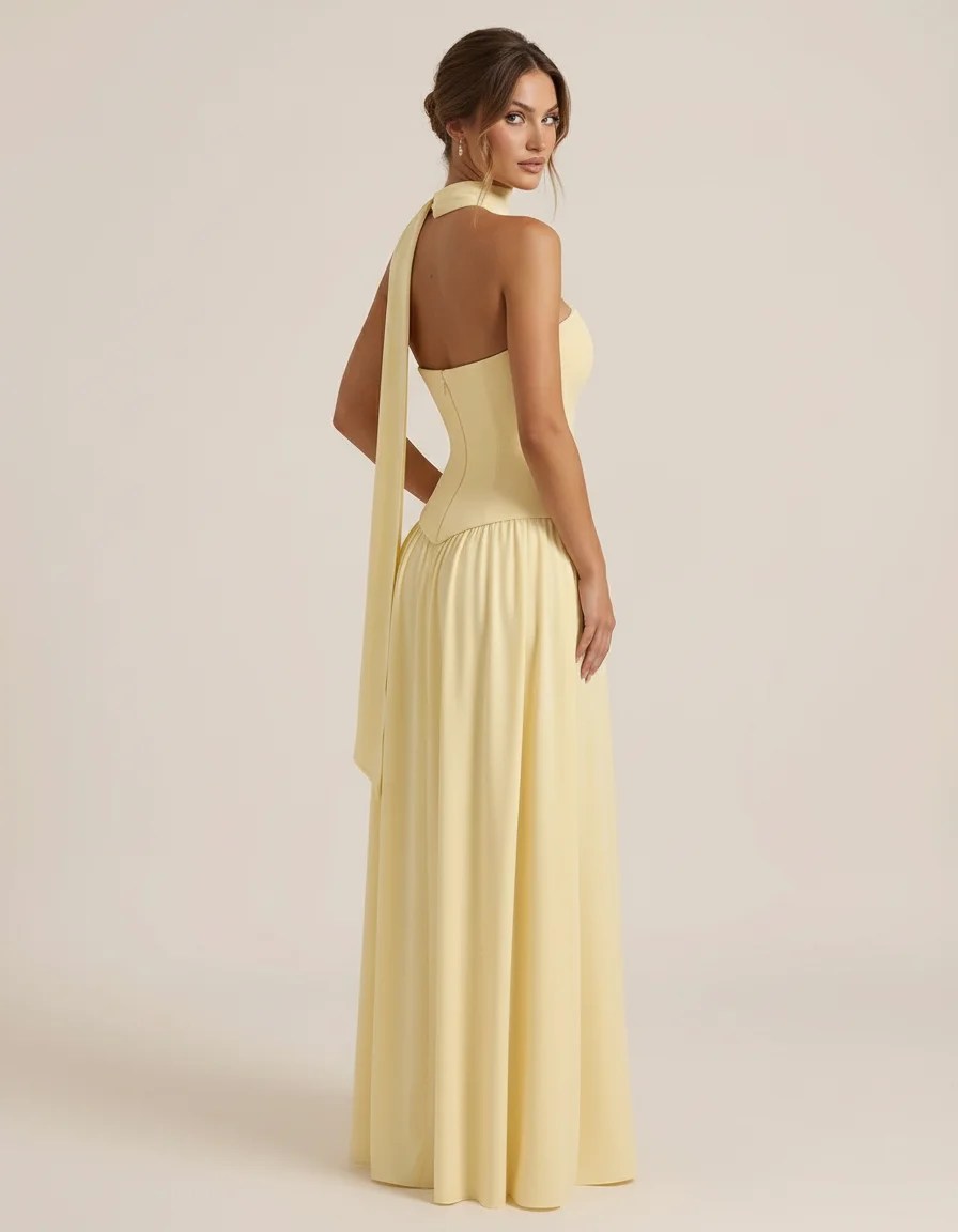 Melivya™ Elegant Strapless Scarf Pleated Maxi Dress