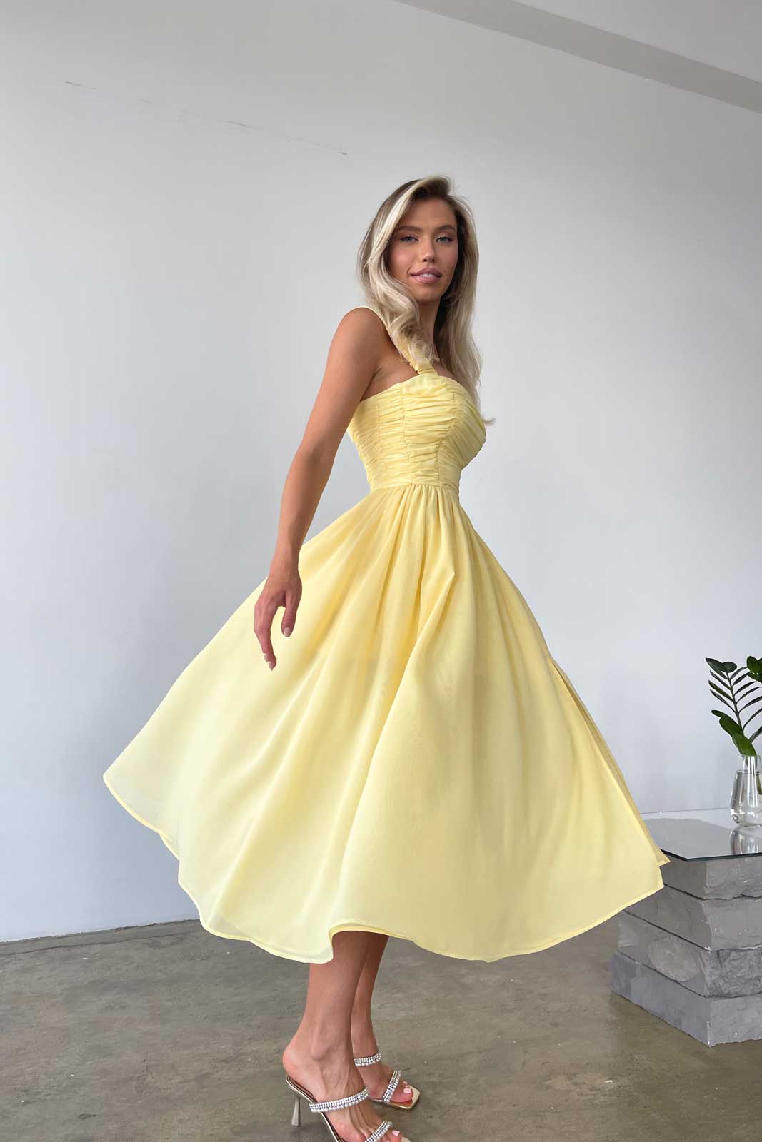 Melivya™ Draped Bodice Chiffon Midi Dress