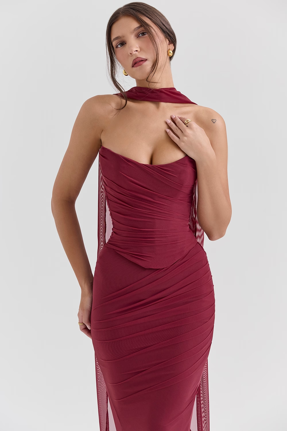 Melivya™ Cassidy Cabernet Fluted Hem Mesh Maxi Skirt