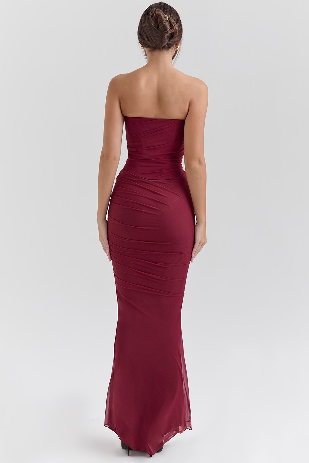 Melivya™ Cassidy Cabernet Fluted Hem Mesh Maxi Skirt