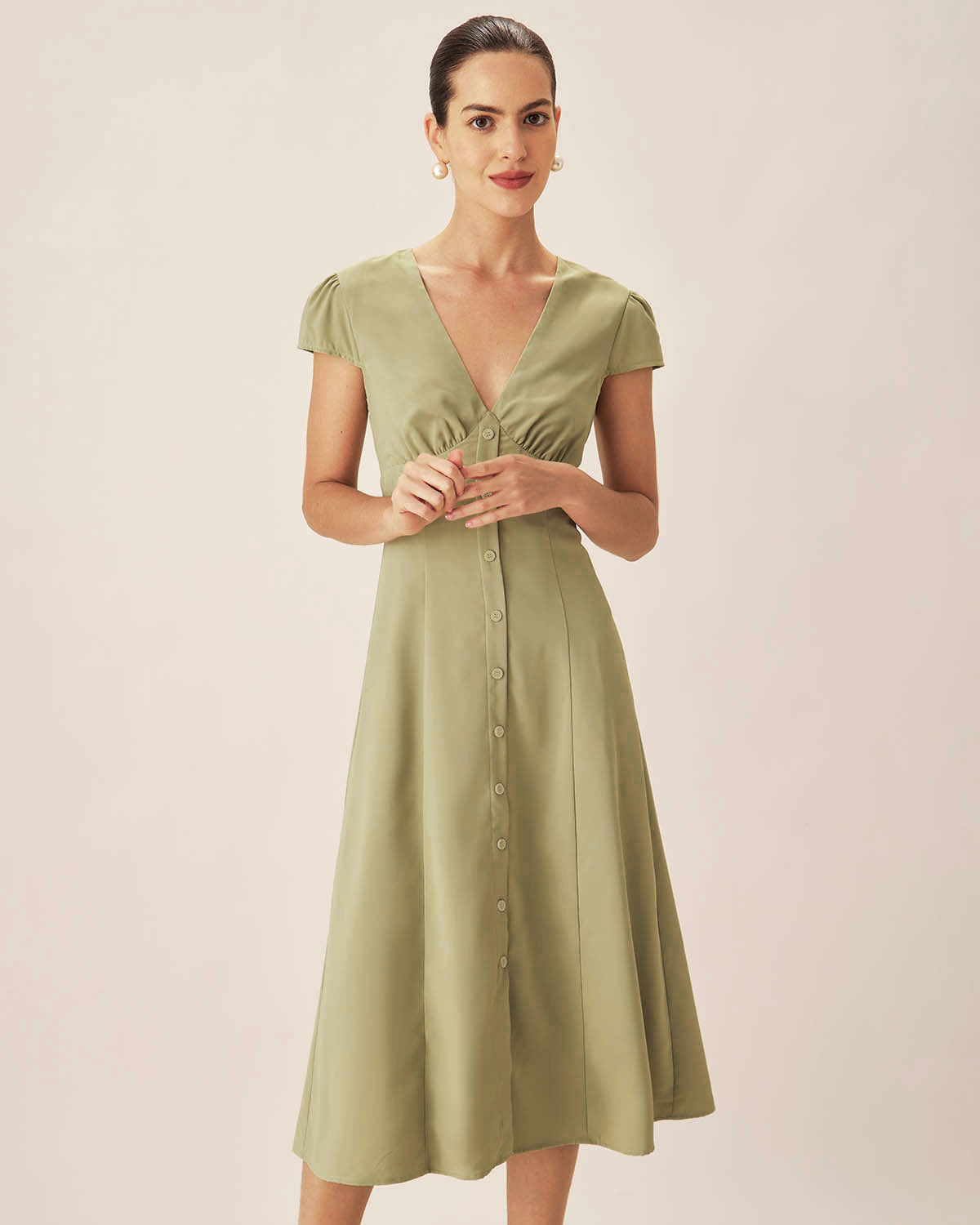 Melivya™ V-Neck Midi Dress