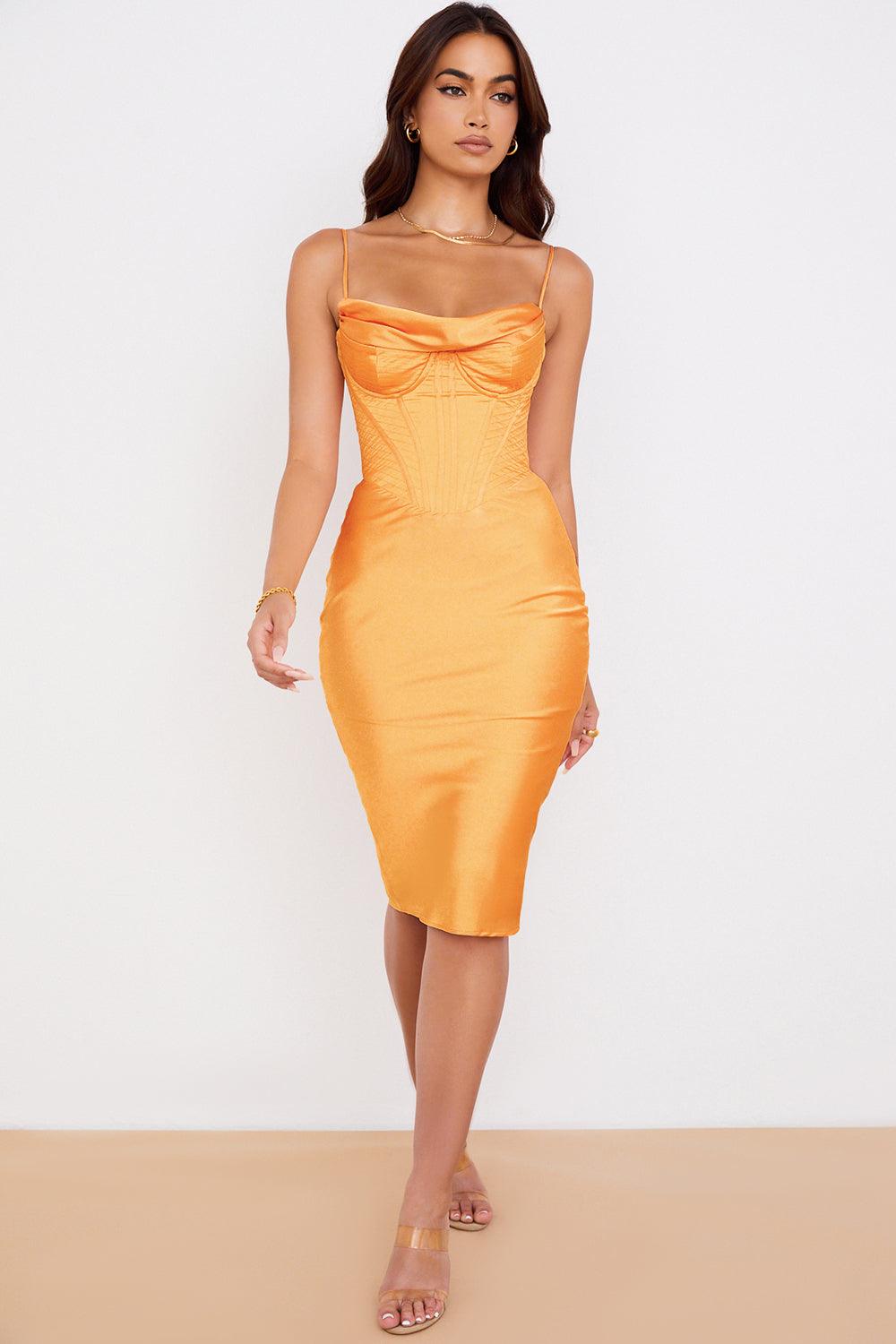 Melivya™ NARIN Corset Slip Midi Dress - Orange