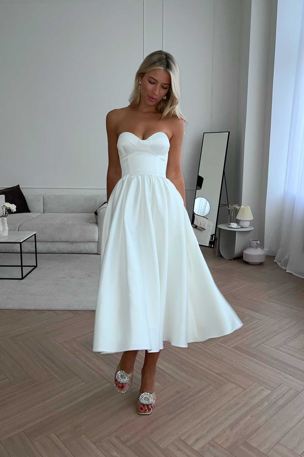 Melivya™ Bustier Pleated Bust Cups Midi Dress