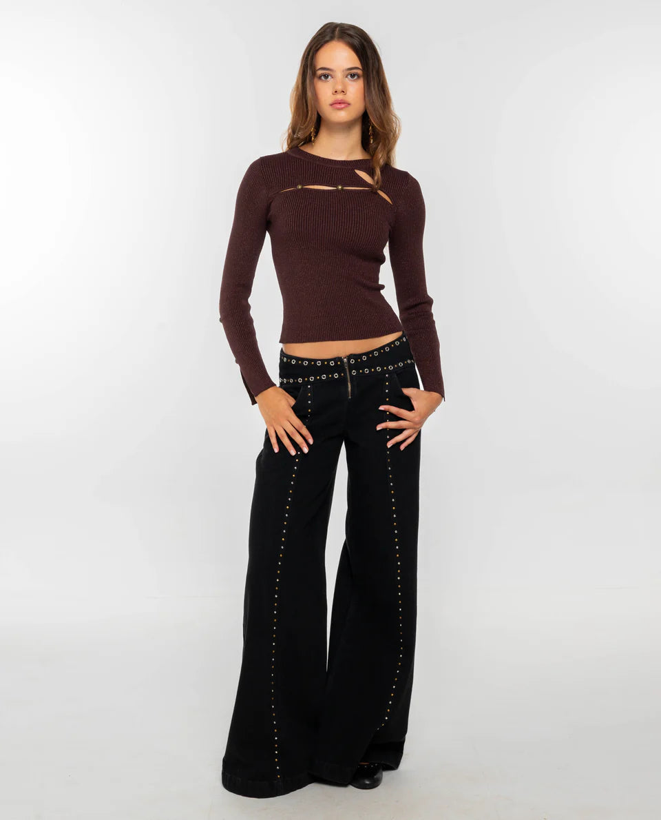 Melivya™ Black Cutout Flare Jeans
