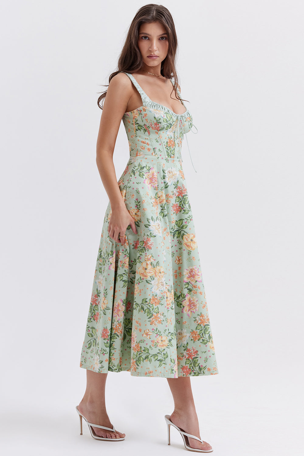 Melivya™ SABRINA LIGHT JADE PRINT BUSTIER SUNDRESS