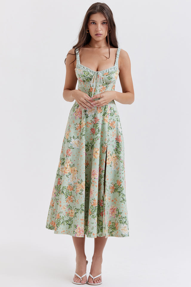 Melivya™ SABRINA LIGHT JADE PRINT BUSTIER SUNDRESS